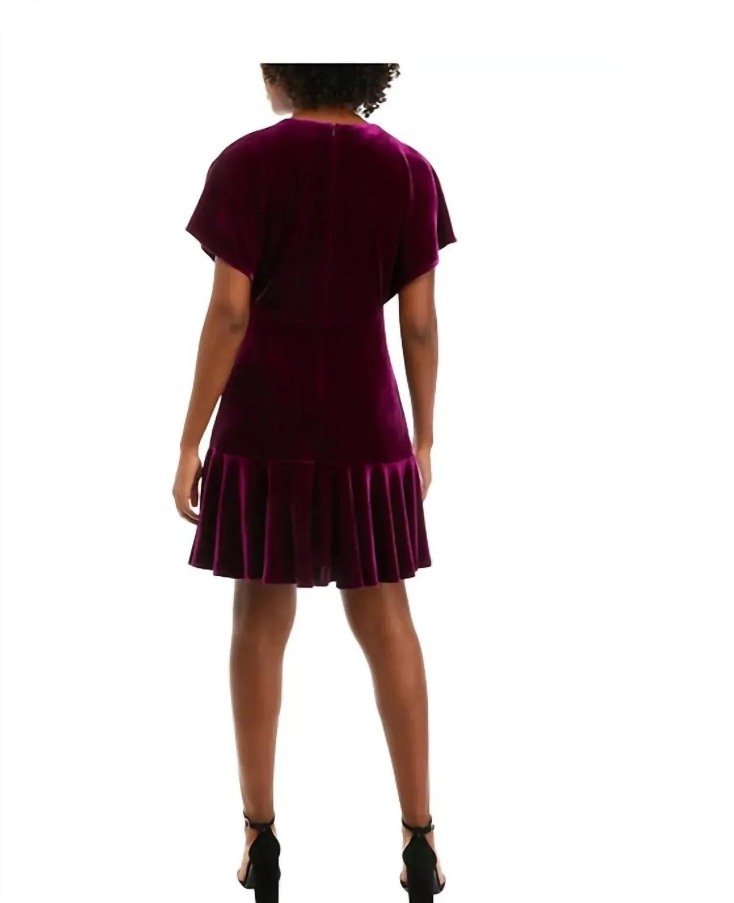 V-neck Velvet Solid Fit And Flare Dress
