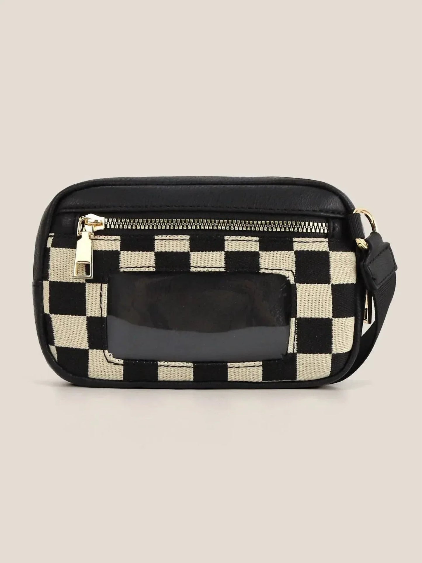 Women's Checkered Id Wallet Vegan Leather Canvas Wristlets