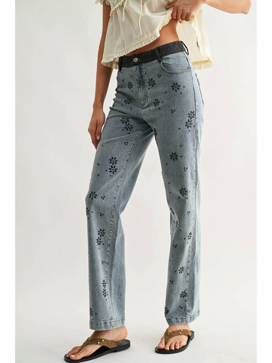 Floral Embellished Straight-Leg Jeans