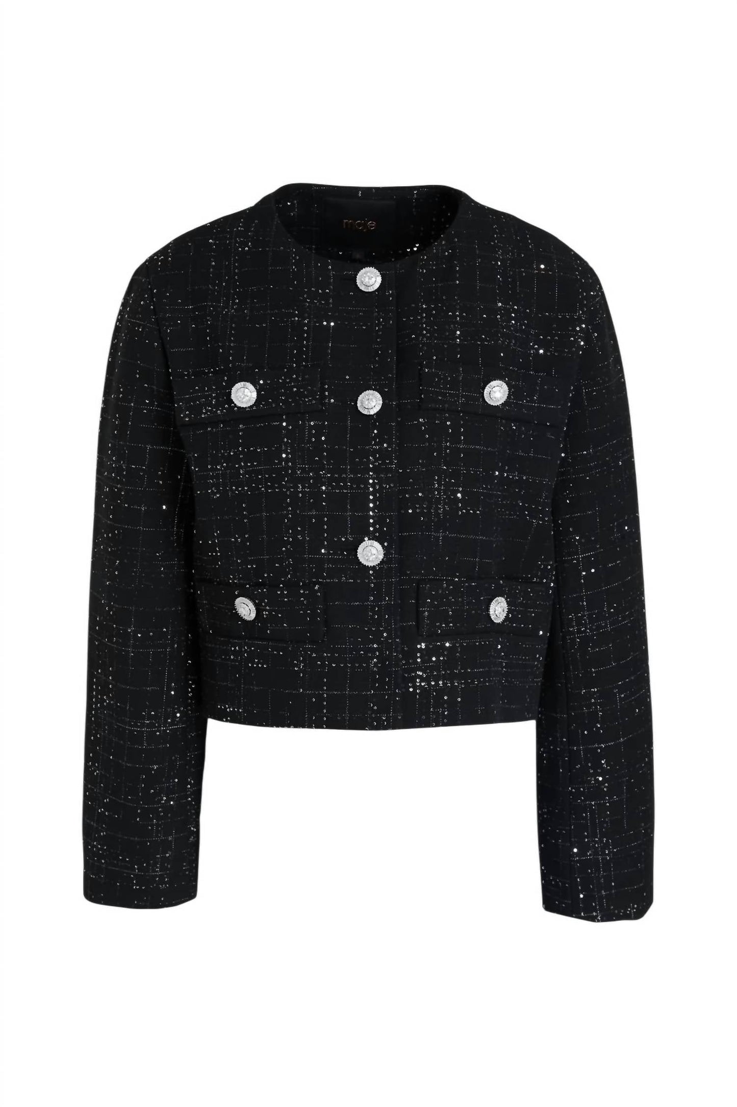Kurze Tweed-Jacke mit Pailletten-Applikationen und Metallic-Effekt