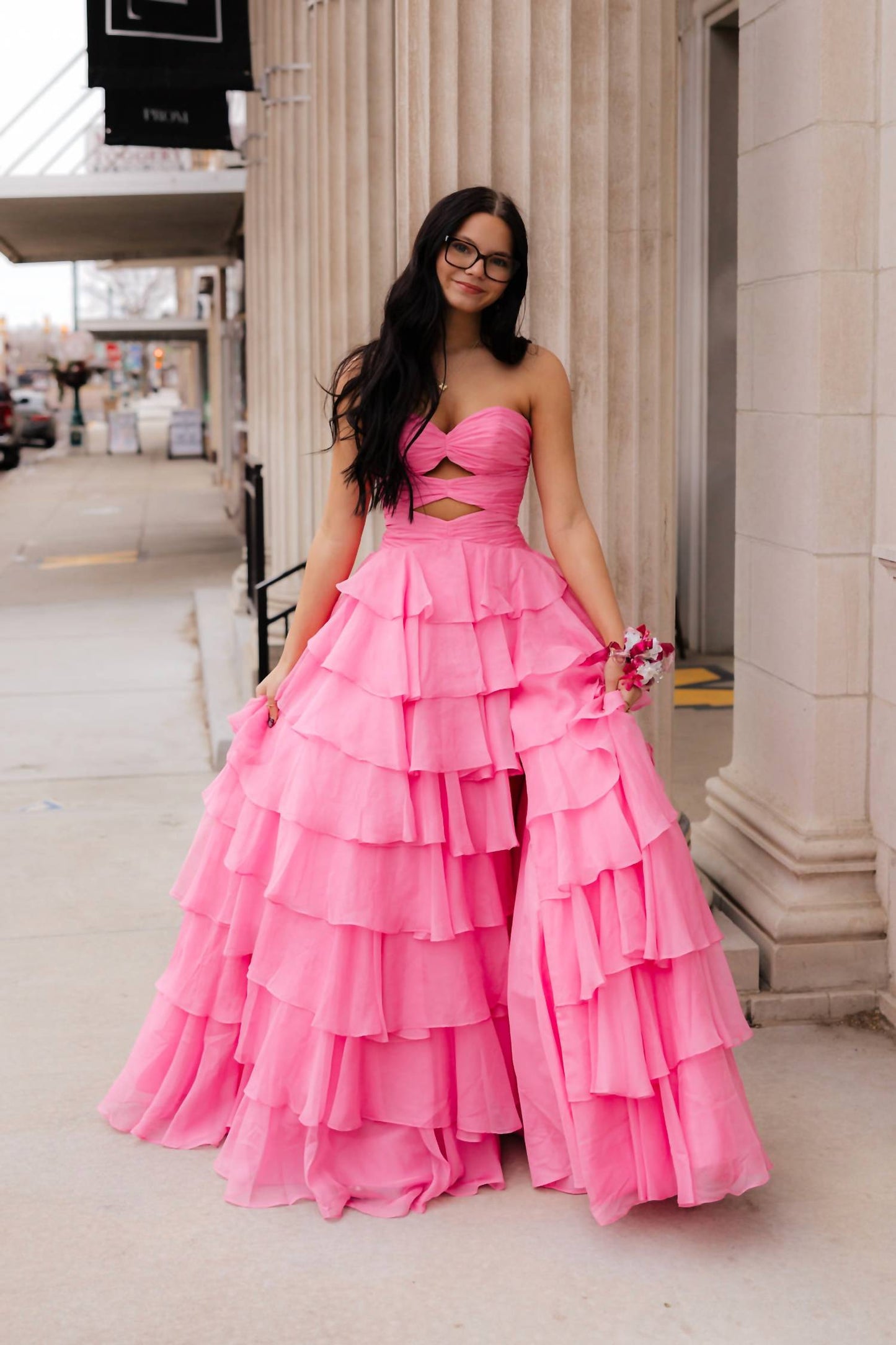 Strapless Fun Tiered Skirt Prom Dress
