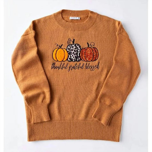 Women's Grateful Thankful Blessed Pumpkin Sweater