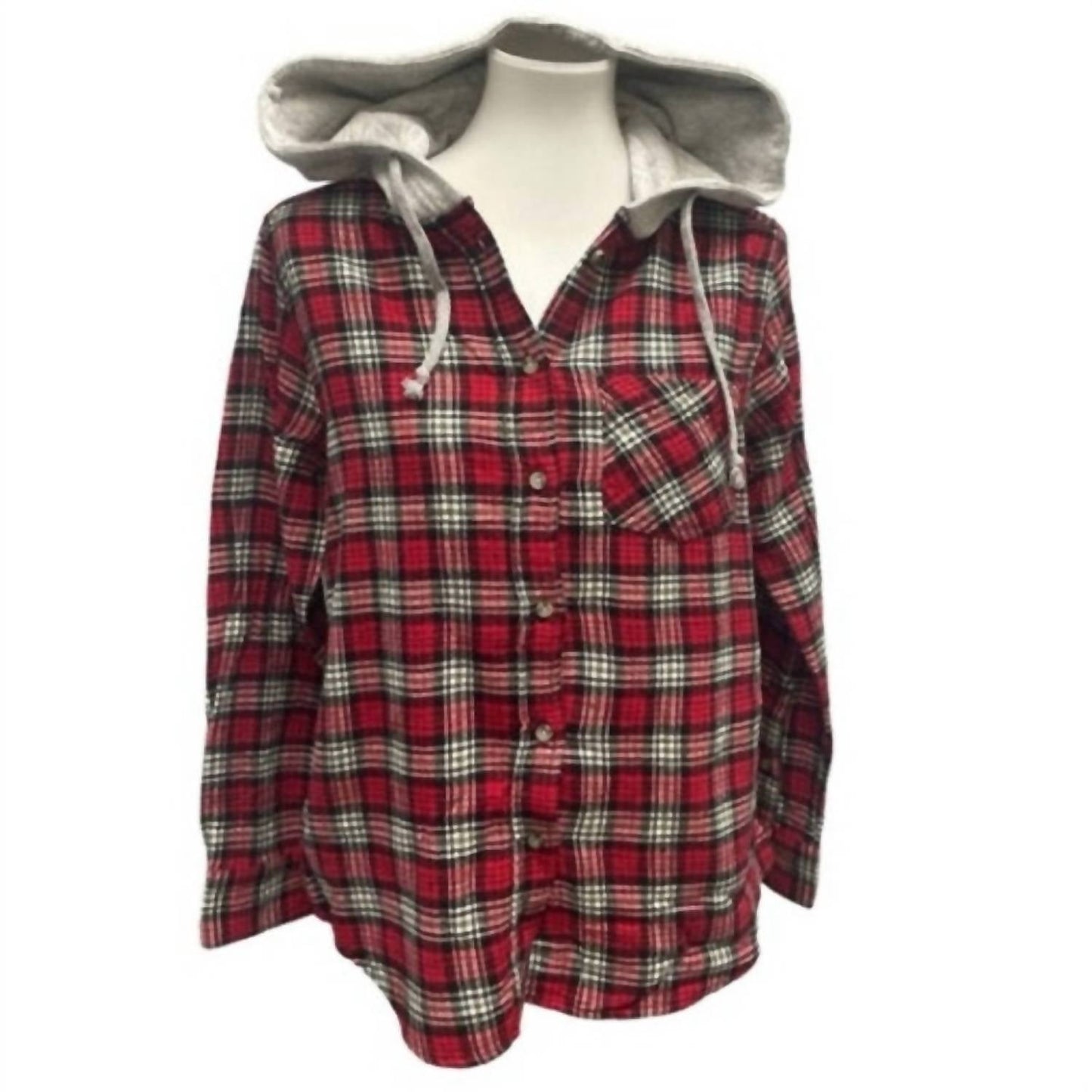 Damenkariertes Flanell-Hemd mit Kapuze-Set