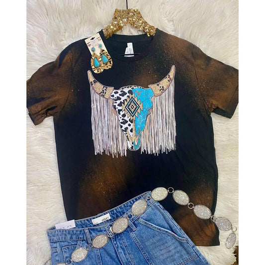 Women's Fringe Steer Cowhide Graphic Tee
