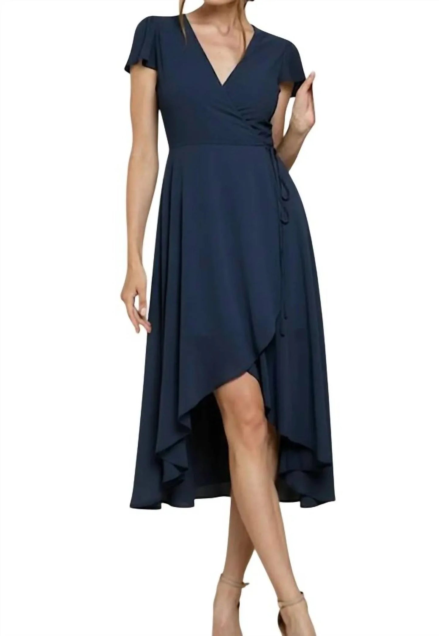 Kurzärmliges Midi-Wickelkleid