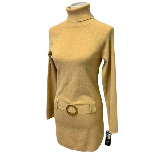 Women's Long Sleeve Turtleneck Low Belt Sweater Dress