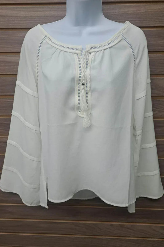 Women's Bell Sleeve Tie Neck Blouse