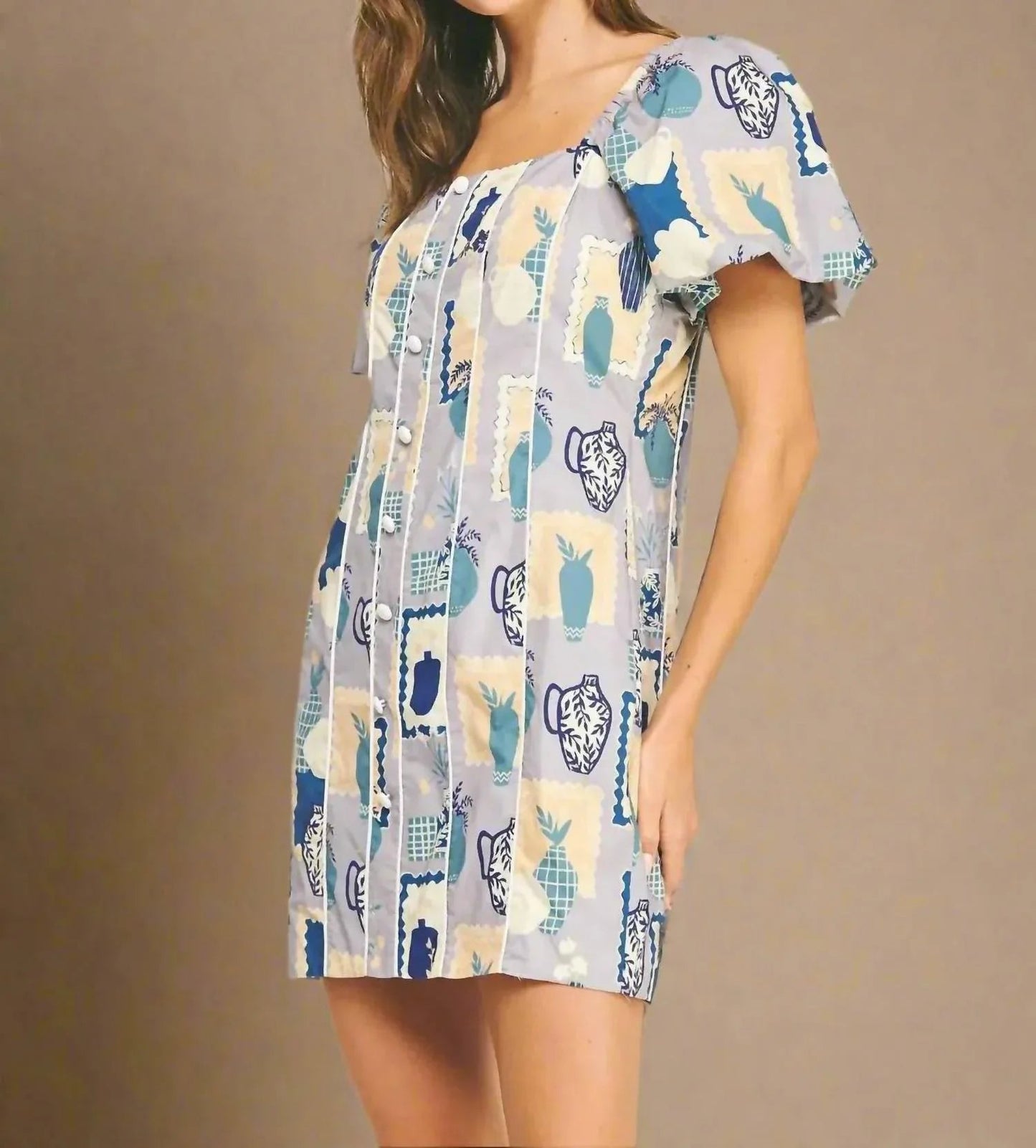 Contrast Pipe Button Down Dress