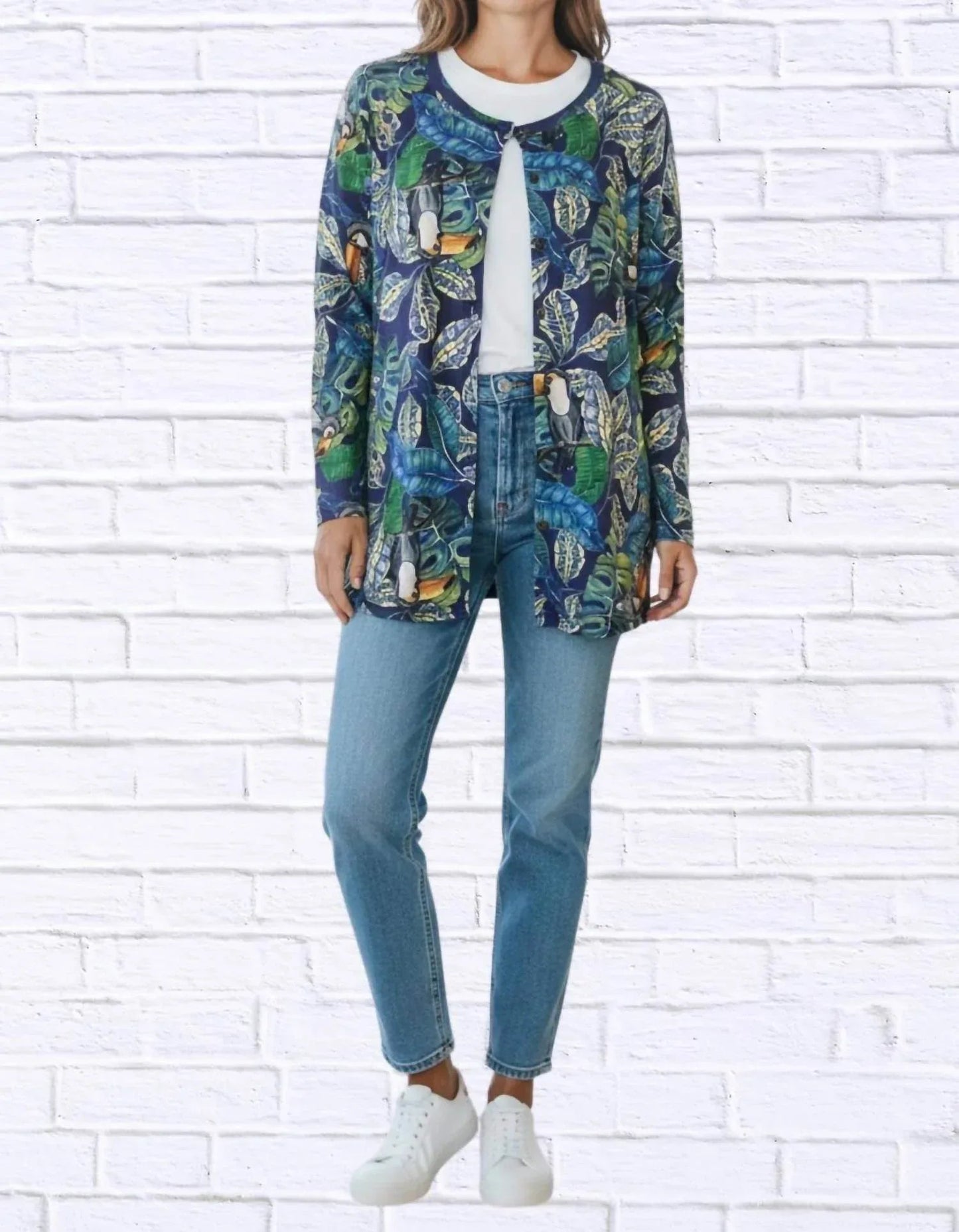 Tropical Print Button-through Knit Cardigan
