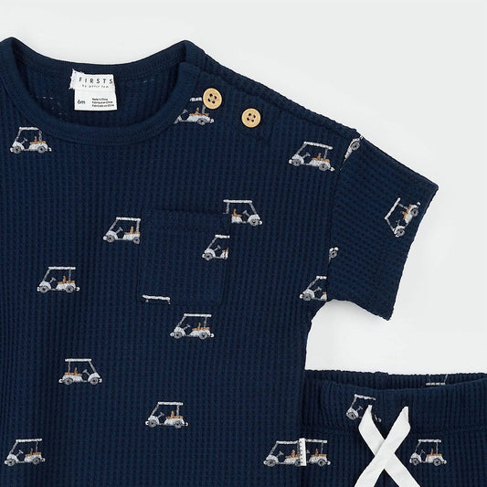 Boys Golf Cart Waffle Short Set