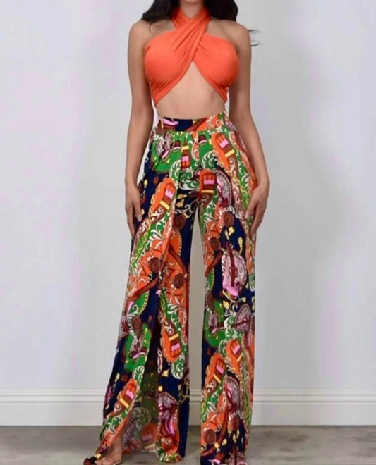 Women's Palazzo Pants With Crop Top Set
