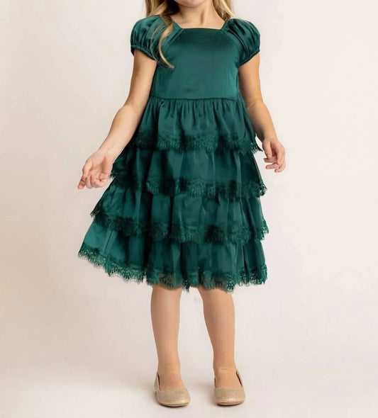 Girl's Cap Sleeve Lace Tiered Dress