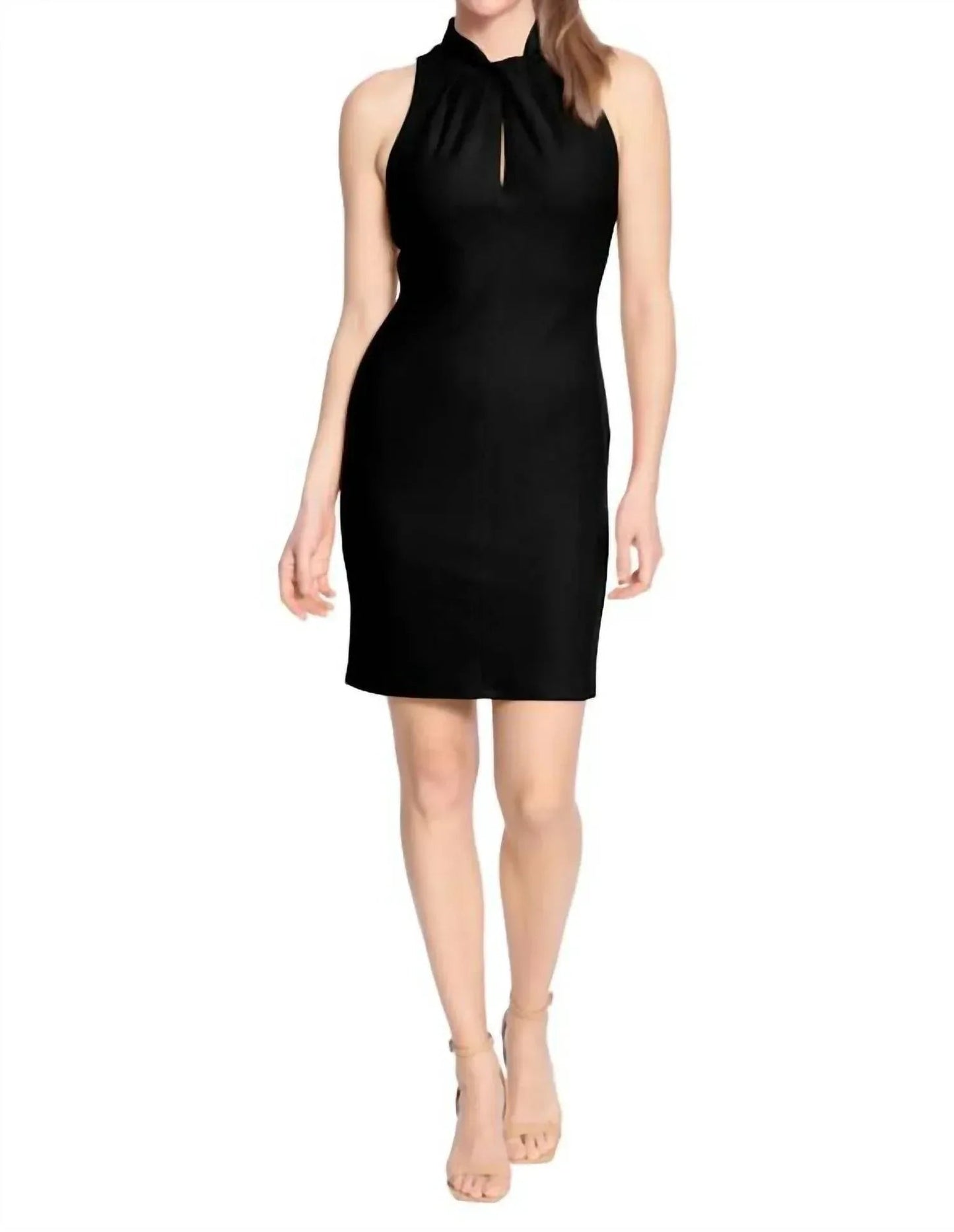 London Times Twist Halter Keyhole Neck Dress