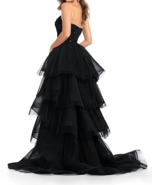 Gestuftes Rüschen-Tüll-Ballkleid