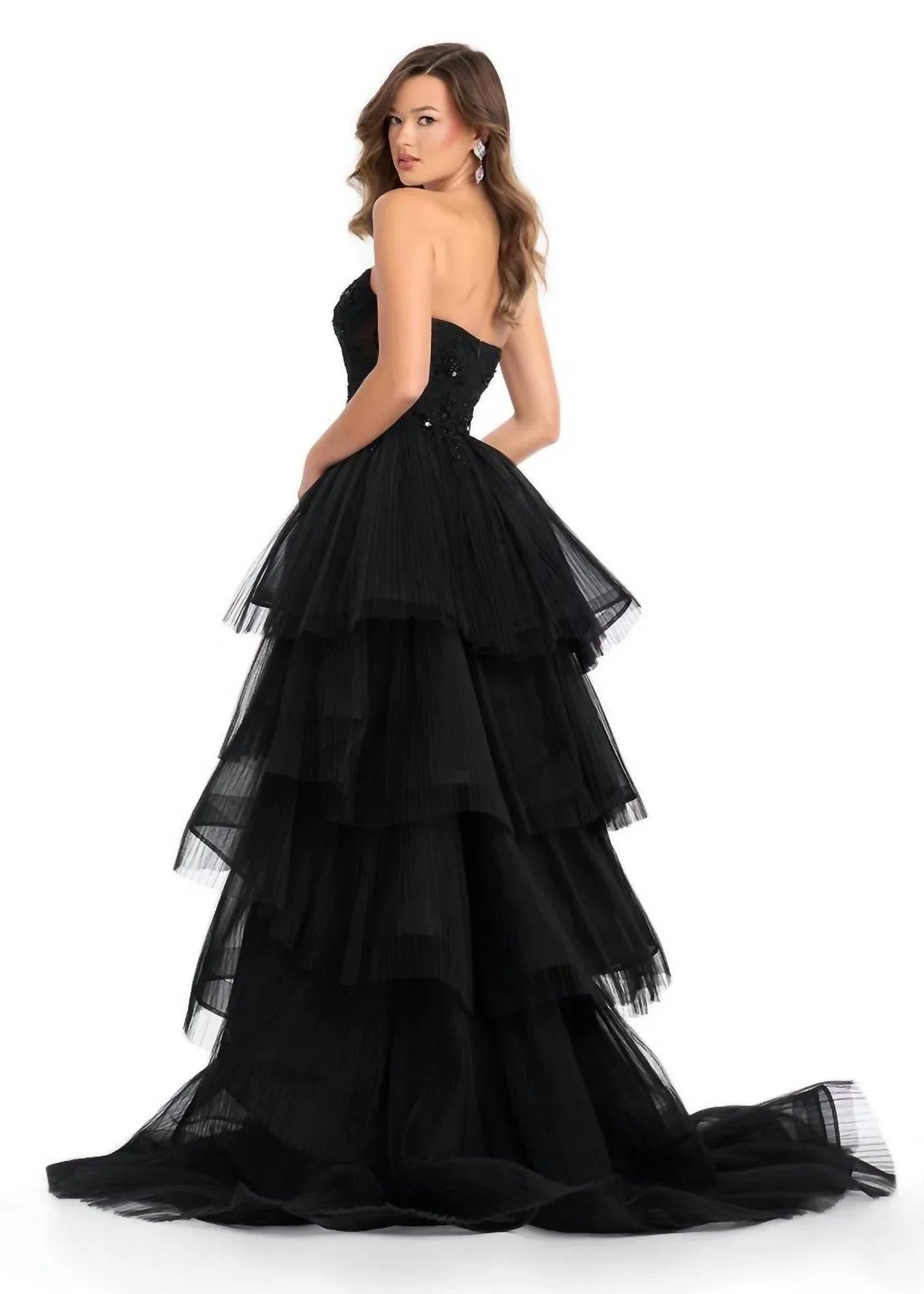 Gestuftes Rüschen-Tüll-Ballkleid