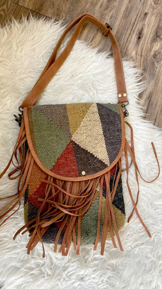Women's Messenger Leather And Canvas Purse