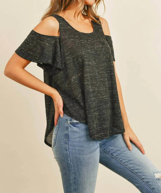 Cold Shoulder Scoop Neck Curved Hem Top
