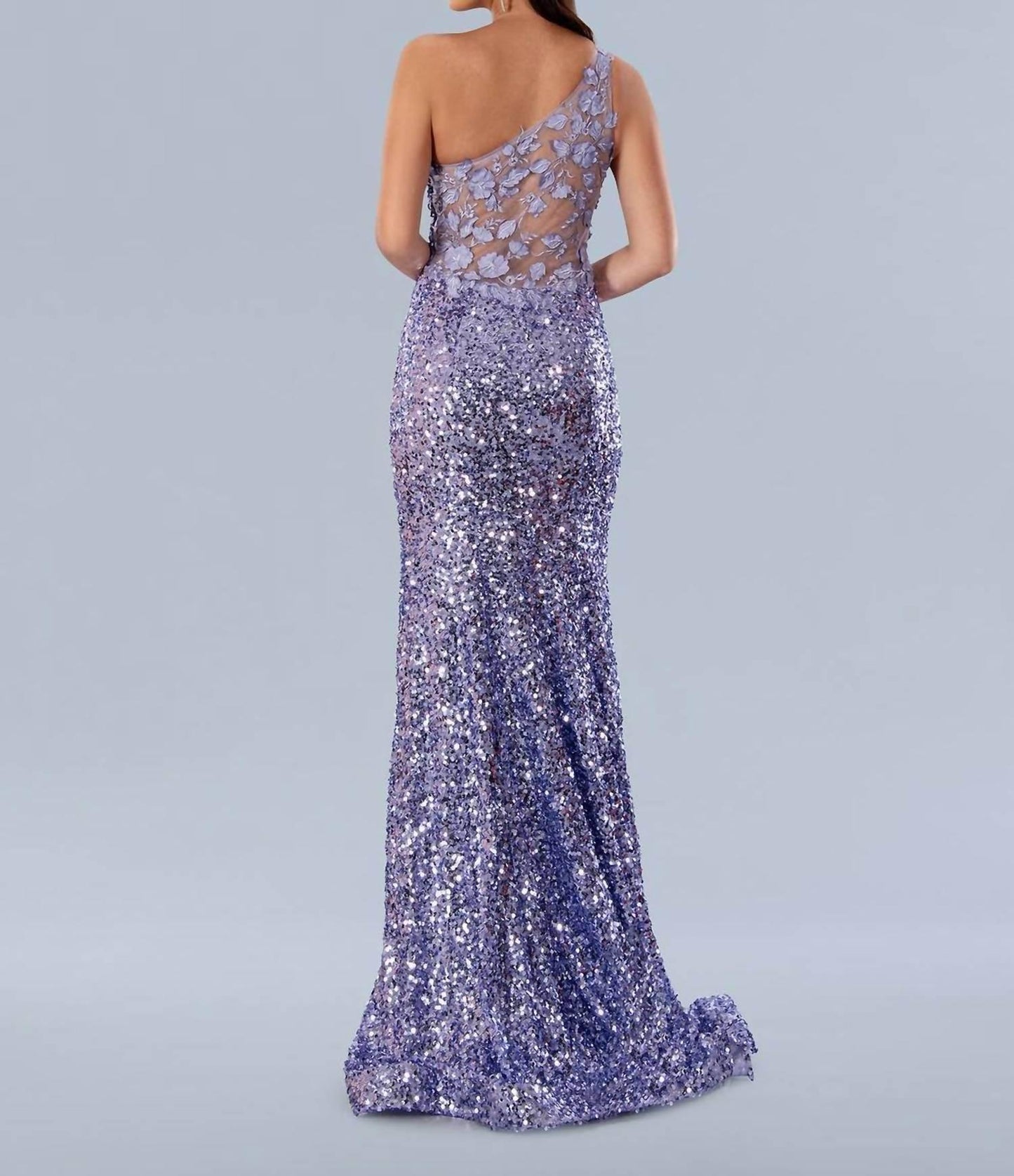 One-Shoulder-Pailletten-Spitzen-Ballkleid