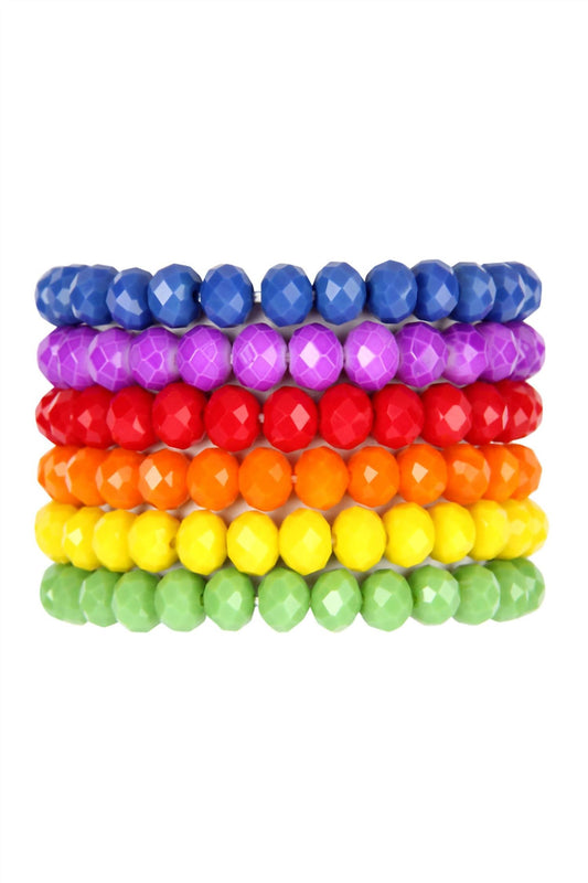 Women's Six Pieces Faceted Bead Stretch Bracelet Set