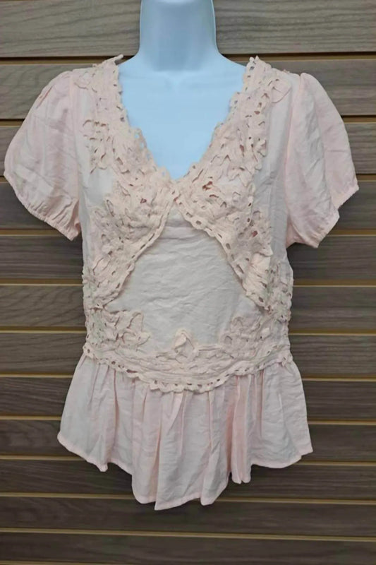 Women's Lace Ruffle Dble V Neck Half Zip Back