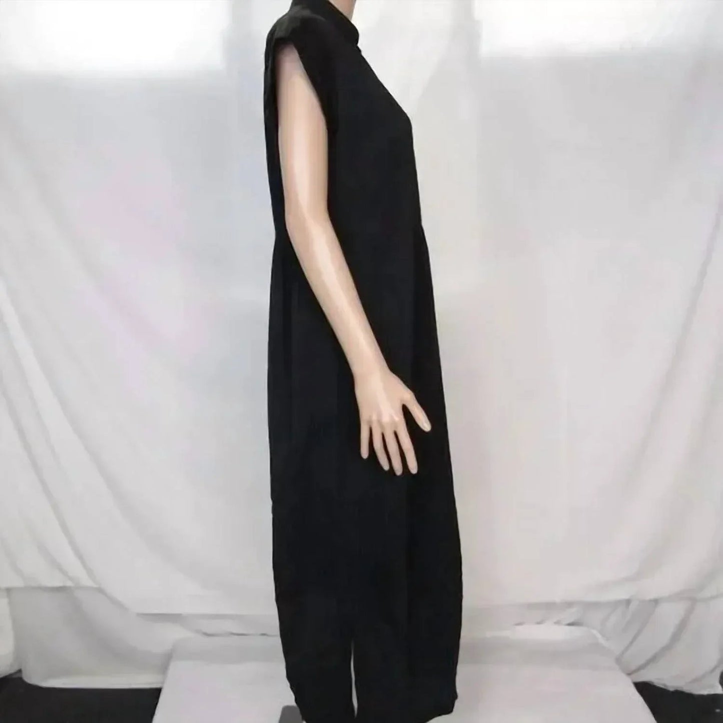 Damen asymmetrisches kurzärmliges Kleid mit Knöpfen