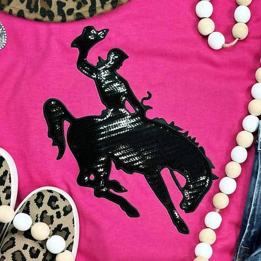 Women's Sequin Rodeo Cowboy Graphic Tee