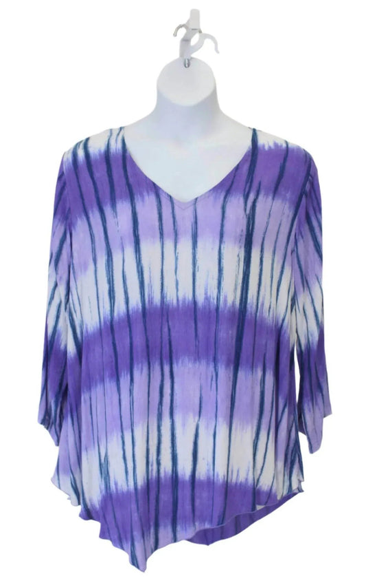 Women's Tie Dye V-hem Top - PLUS