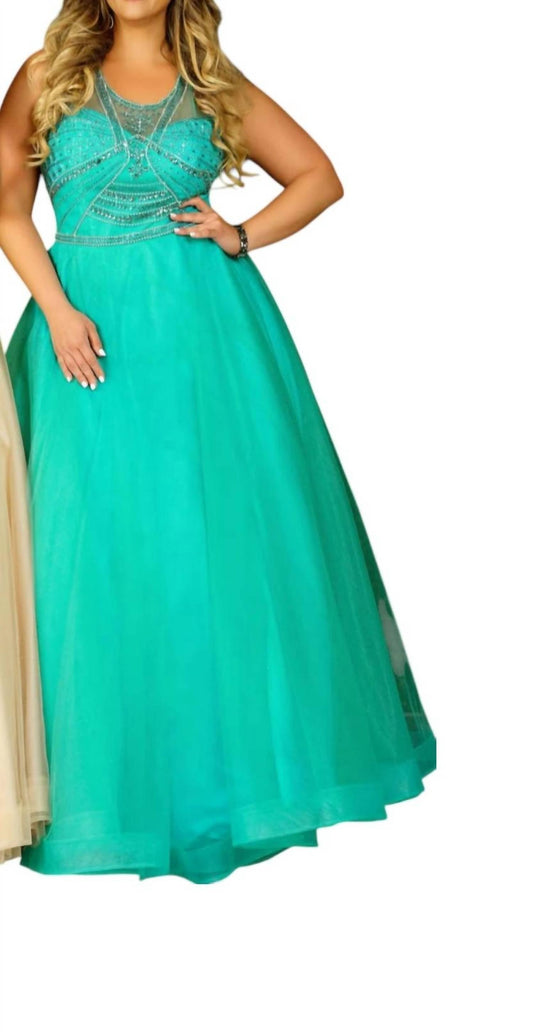 Beaded Tulle Sleeveless Evening Gown