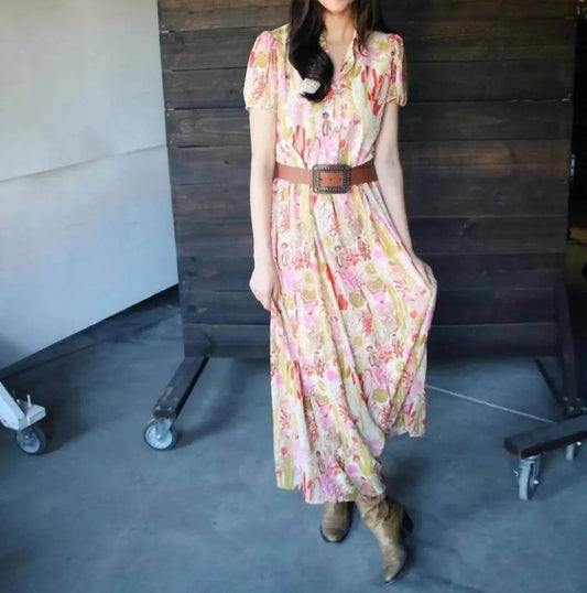 Western-inspiriertes Maxikleid mit Kaktus-Print