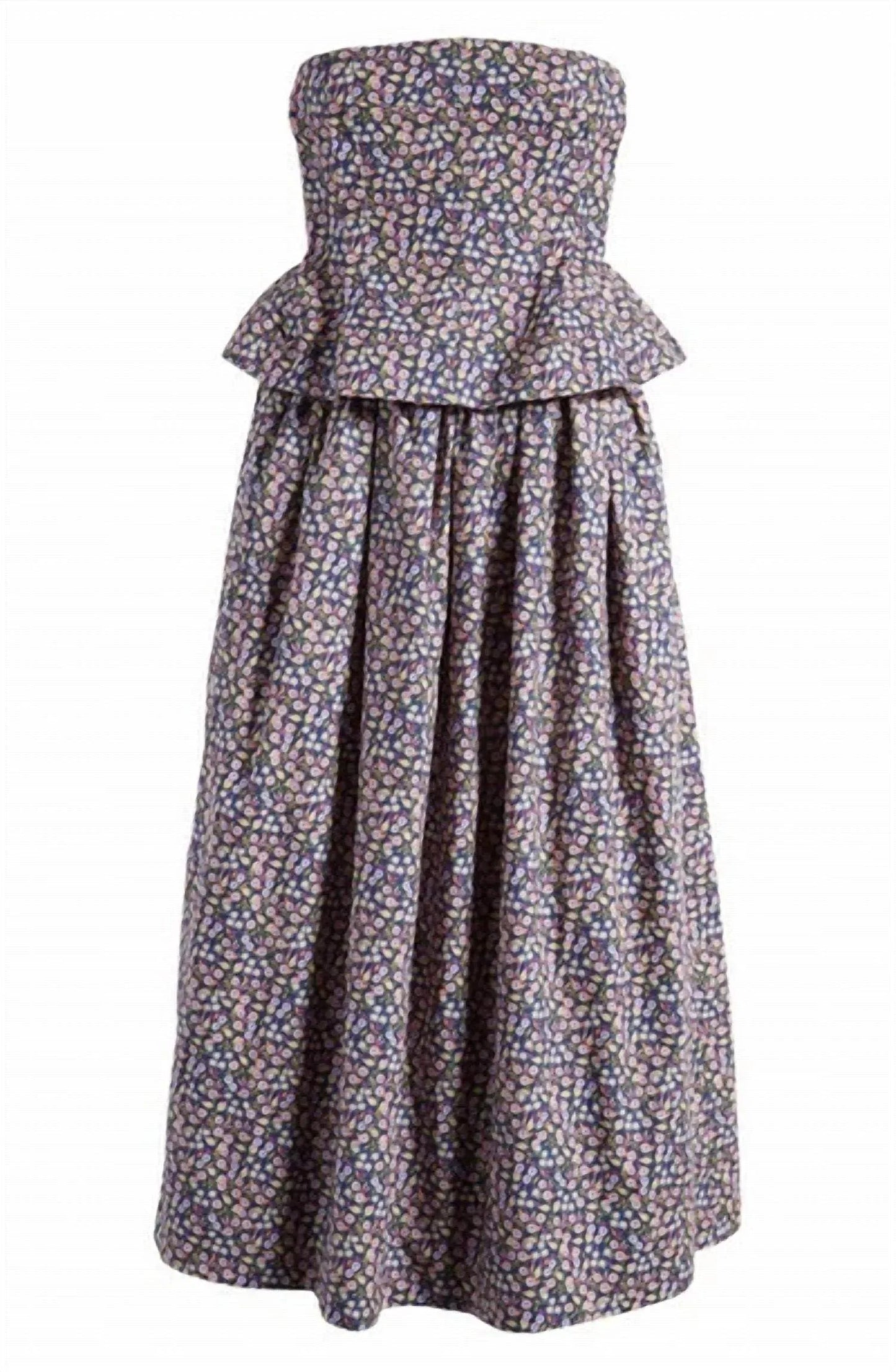 Women's Floral Ditsy Pintuck Peplum Strapless Midi Dress