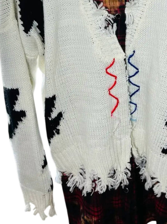 Women's Plaid Shirt With A Fringe Zig Zag Cardigan - 2 Piece Set