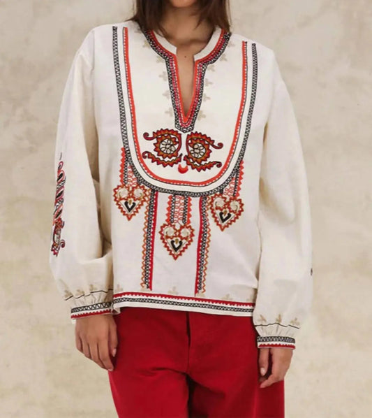 Embroidered Long Sleeve Blouse
