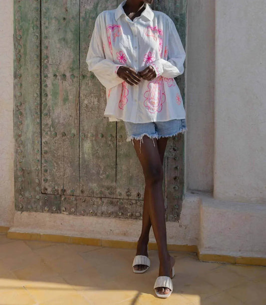 Embroidered Cotton Button Down Shirt
