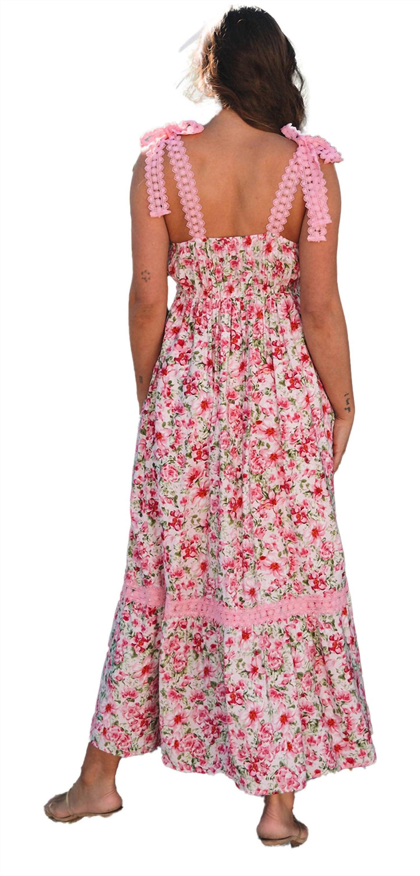 Florales Spitzen-Maxikleid mit Bindeträgern und Empire-Taille