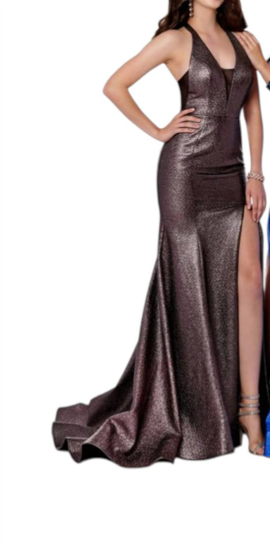 Elegant Shimmer Mesh Halter Gown