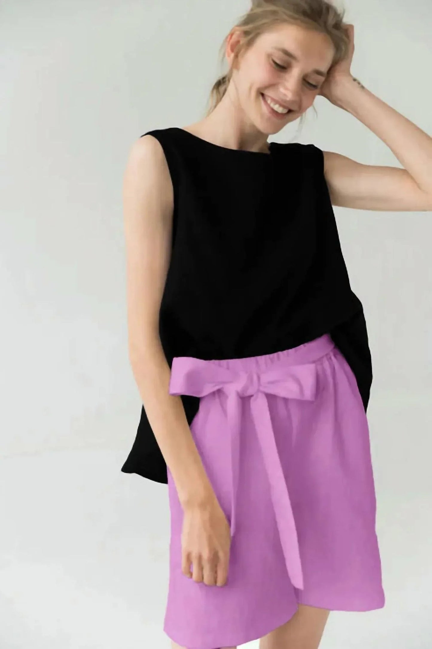 Damen-Leinen-Shorts mit hoher Taille