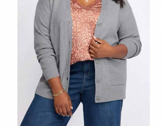 Button Front Cardi Pocketed Preppy Sweater - Plus