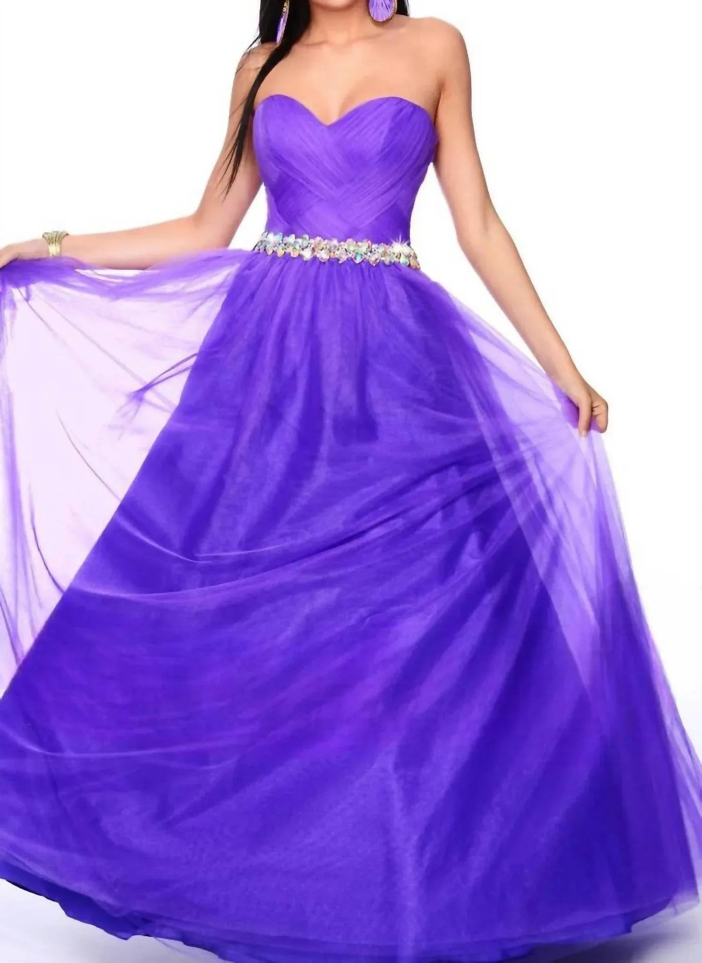 Shimmery Waistline Beadwork Strapless Ballgown