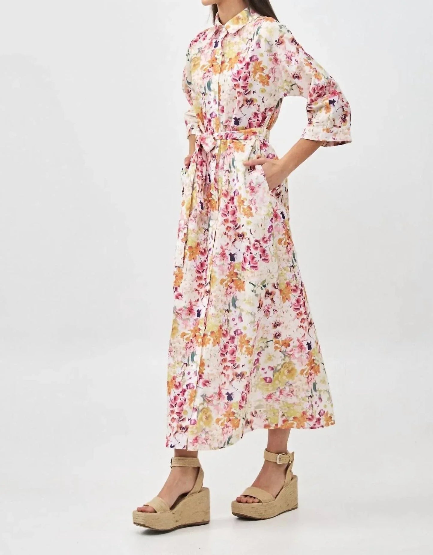 Floral Print Linen Maxi Dress