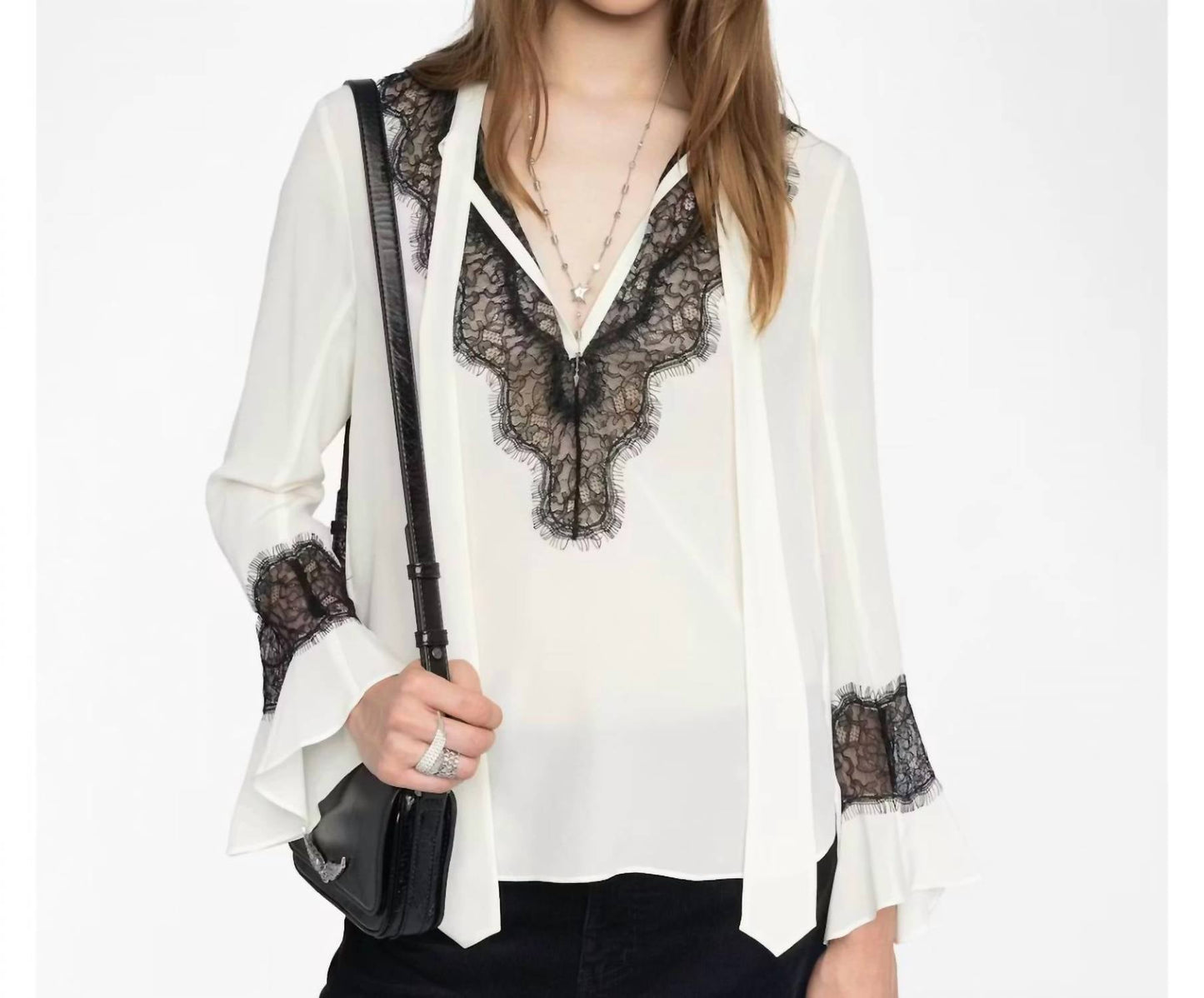 Women's Tuan Lace Trim Silk Blouse