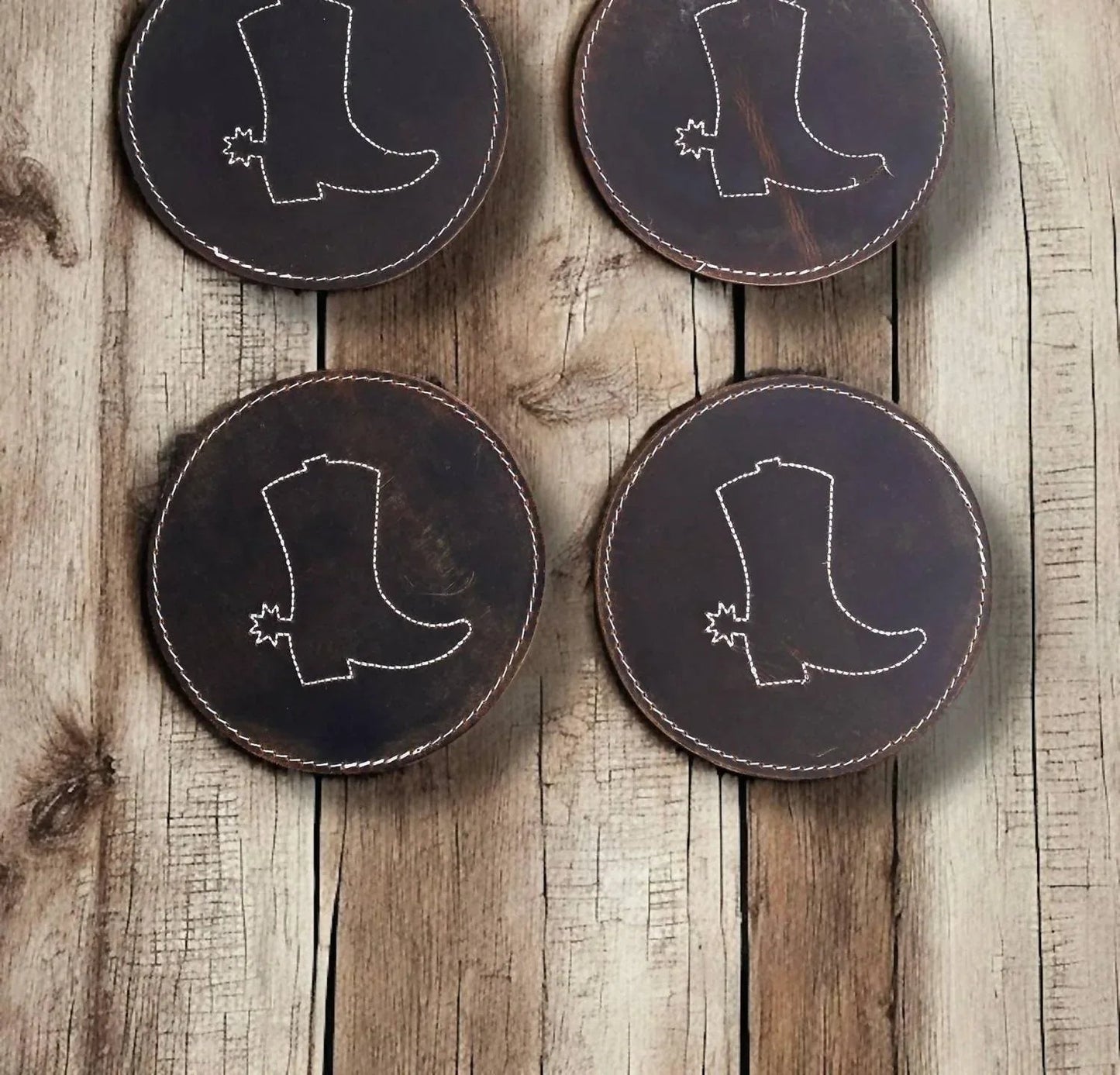 Stiefel-Untersetzer aus Leder, ziseliert, Set