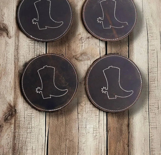 Boot Tooled Leather Coasters Set