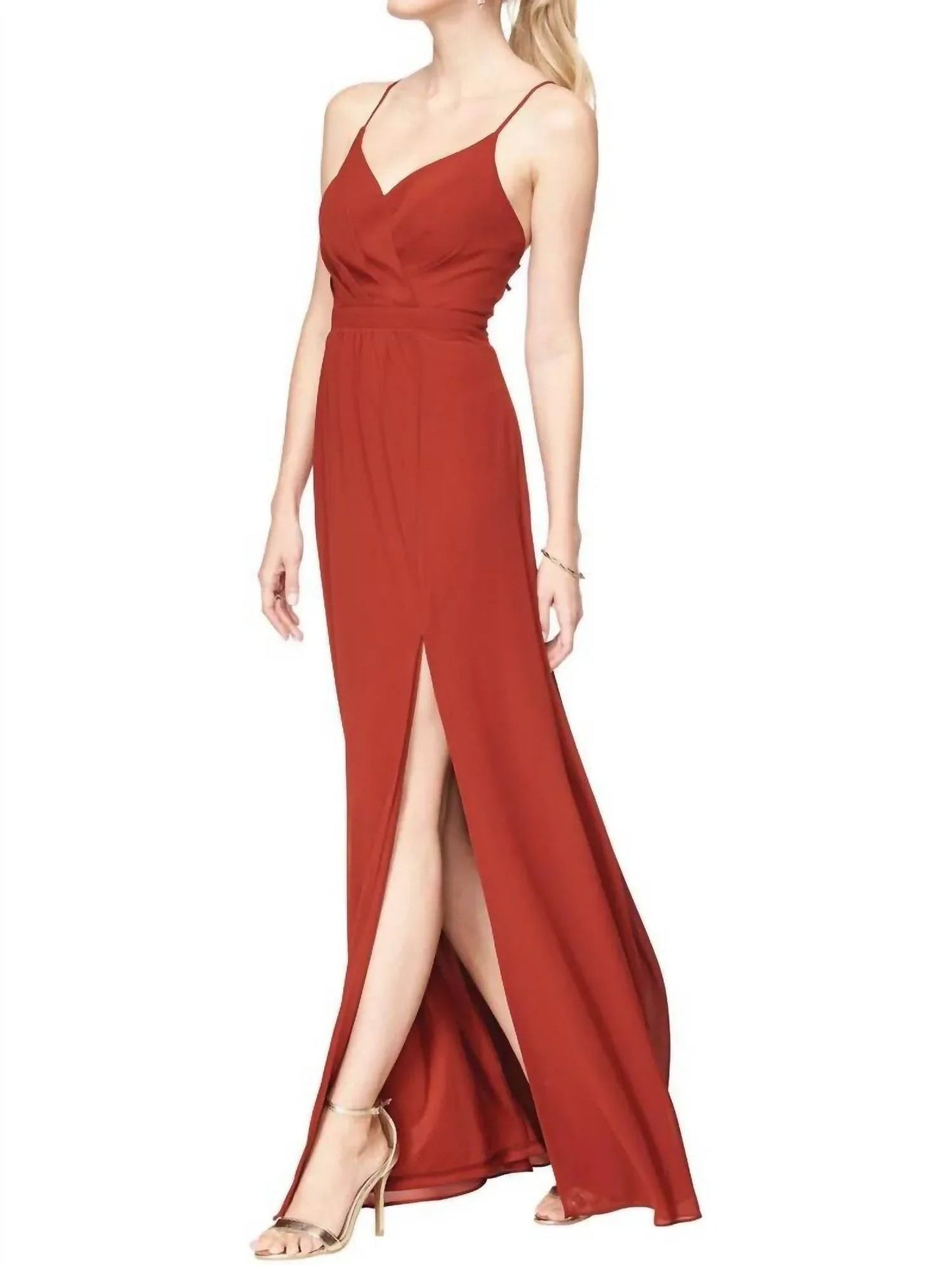Chiffon Brautjungfernkleid mit V-Ausschnitt und Wickeloptik