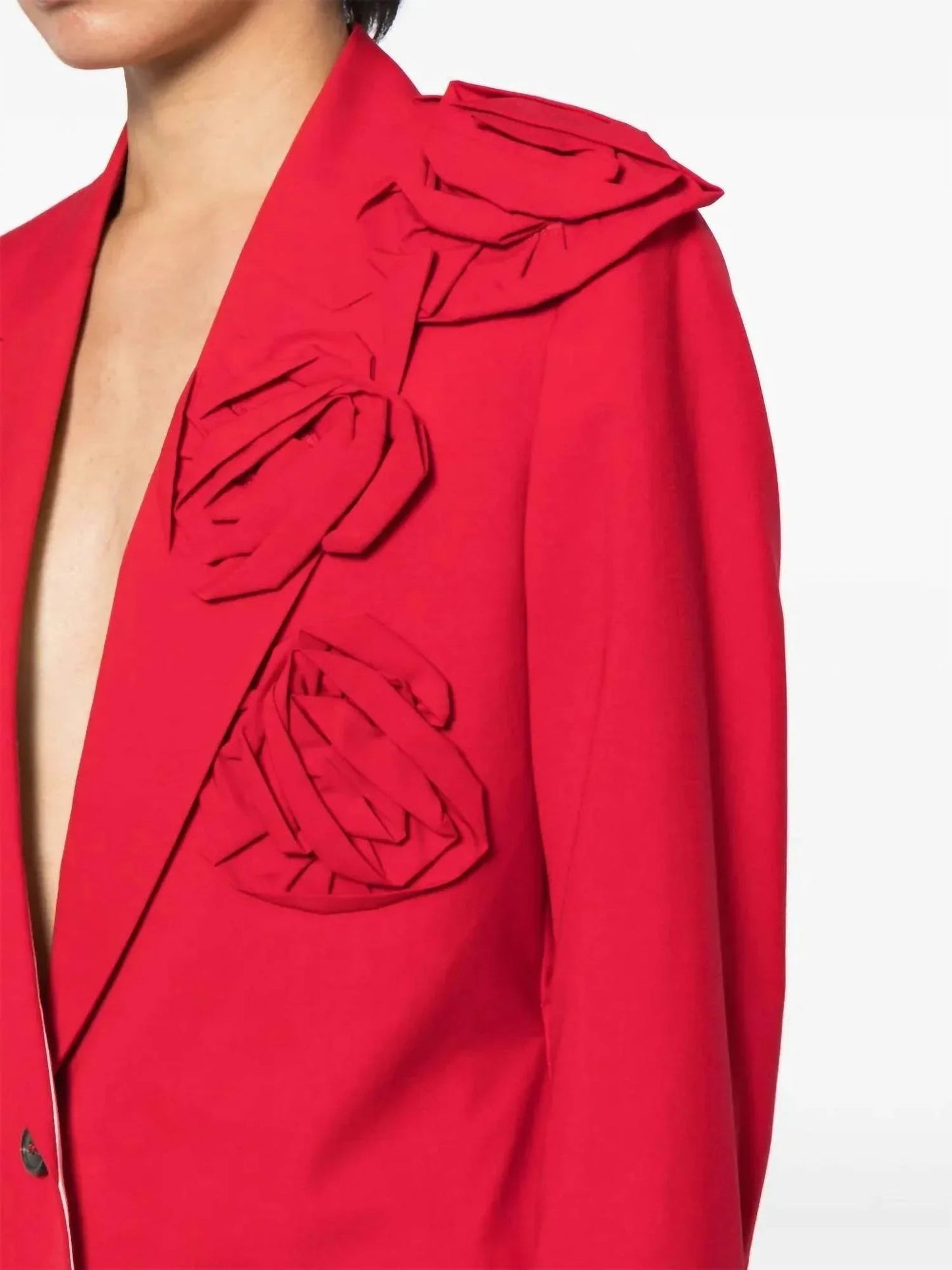 Floral Appliqué V-neck Blazer