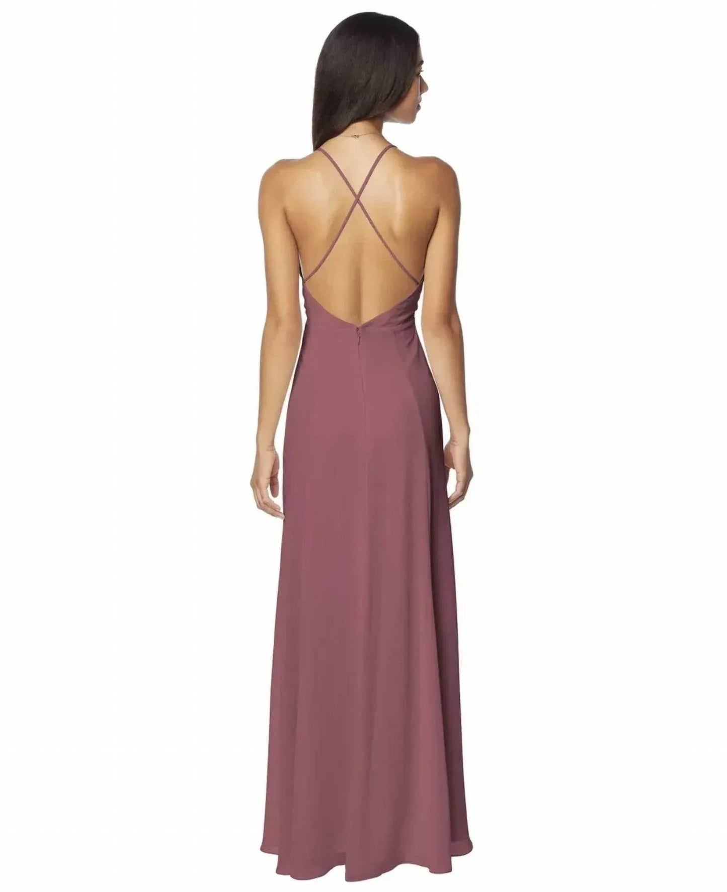 Chiffon-Brautjungfernkleid mit V-Ausschnitt und Wickeloptik