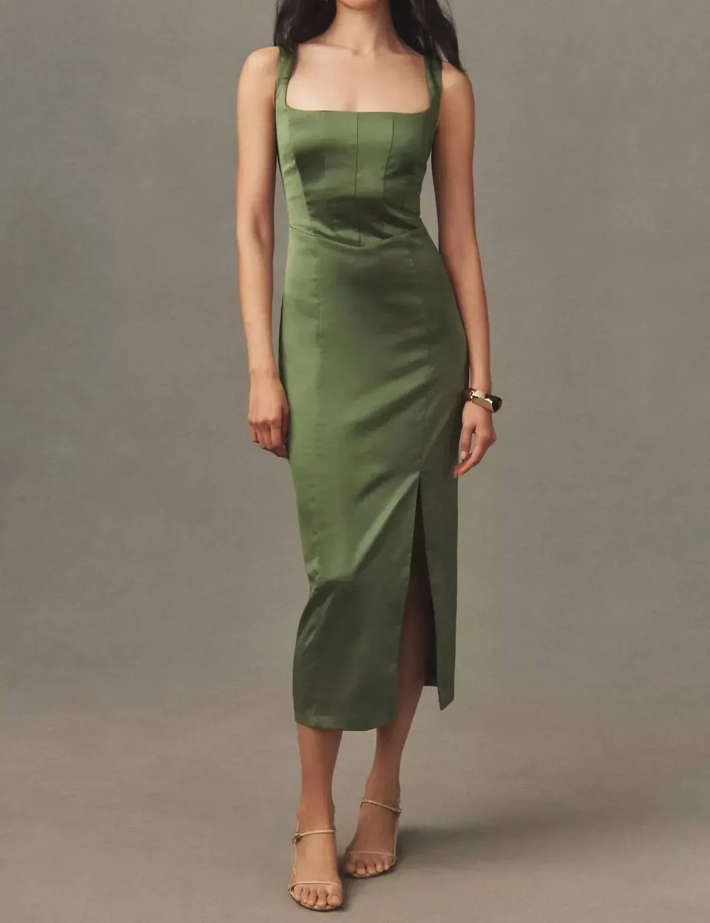 Korsett-Satin-Midikleid
