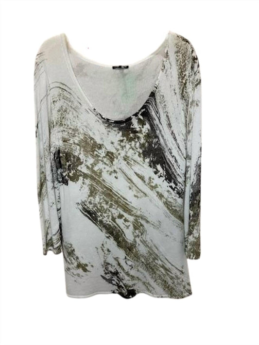 Damen Pullover mit U-Ausschnitt und aufgemalten Motiven