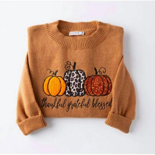 Women's Grateful Thankful Blessed Pumpkin Sweater