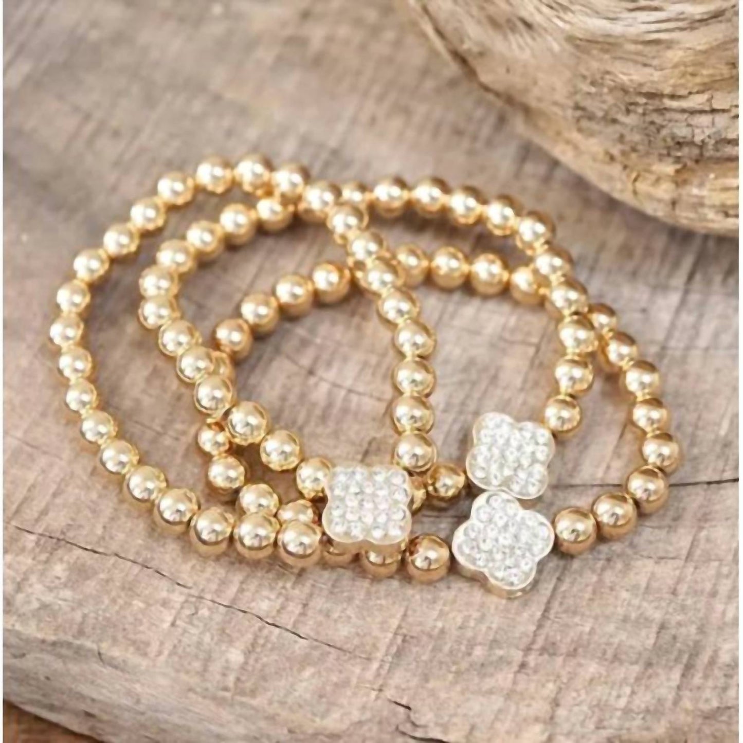 Kleeblatt Strass-Stretch-Armband-Set