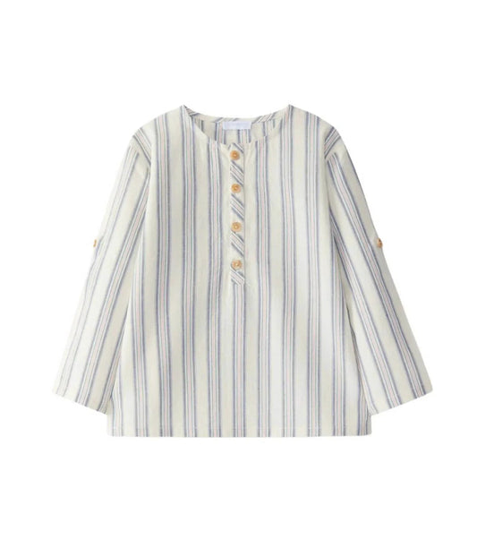 Boy's Mandarin Collar Striped Shirt